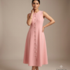 Women’s A-Line Sleeveless Buttoned Dress